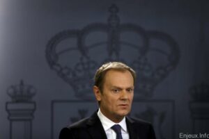 European Council President Donald Tusk attends a joint news conference with Spanish Prime Minister Mariano Rajoy at Moncloa palace in Madrid