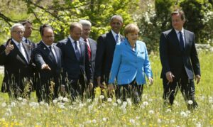 Leaders walk together at the G7 Summit in Germany