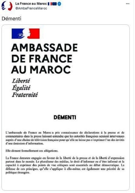 Cnews- Ferhat Mehenni : L’ambassade de France au Maroc émet un bizarroïde «démenti» qui sème le doute